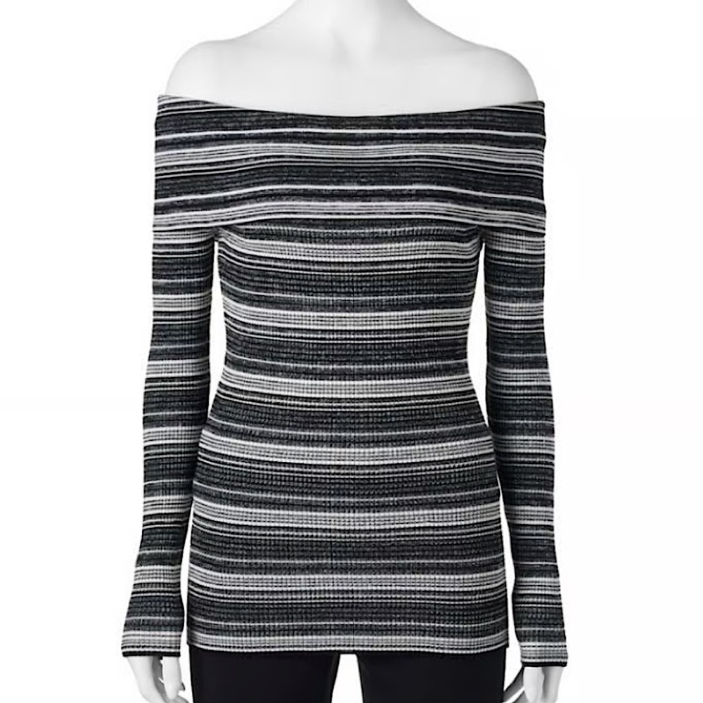 Candie’s Knit Top Off Shoulder/Long Sleeve/Stripe
